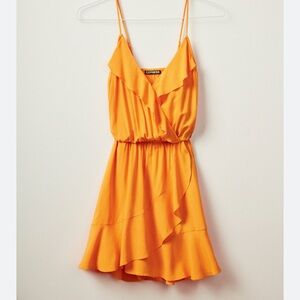 Express Yellow-Orange Ruffle Surplice Mini Dress